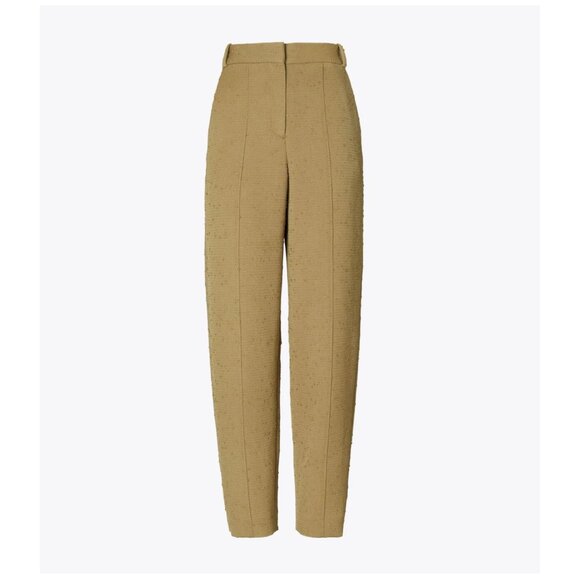 Tory Burch High-Rise Pintuck Tapered Wool PantsSize 4Ash Green Khaki